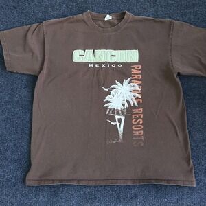 Y2K Cancun Mexico Paradise Resorts Yazbek Shirt Mens Large Brown Tee T-Shirt